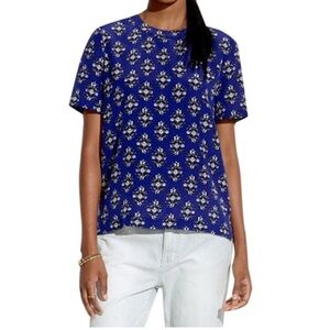 Madewell Blue Silk Short Sleeve Top